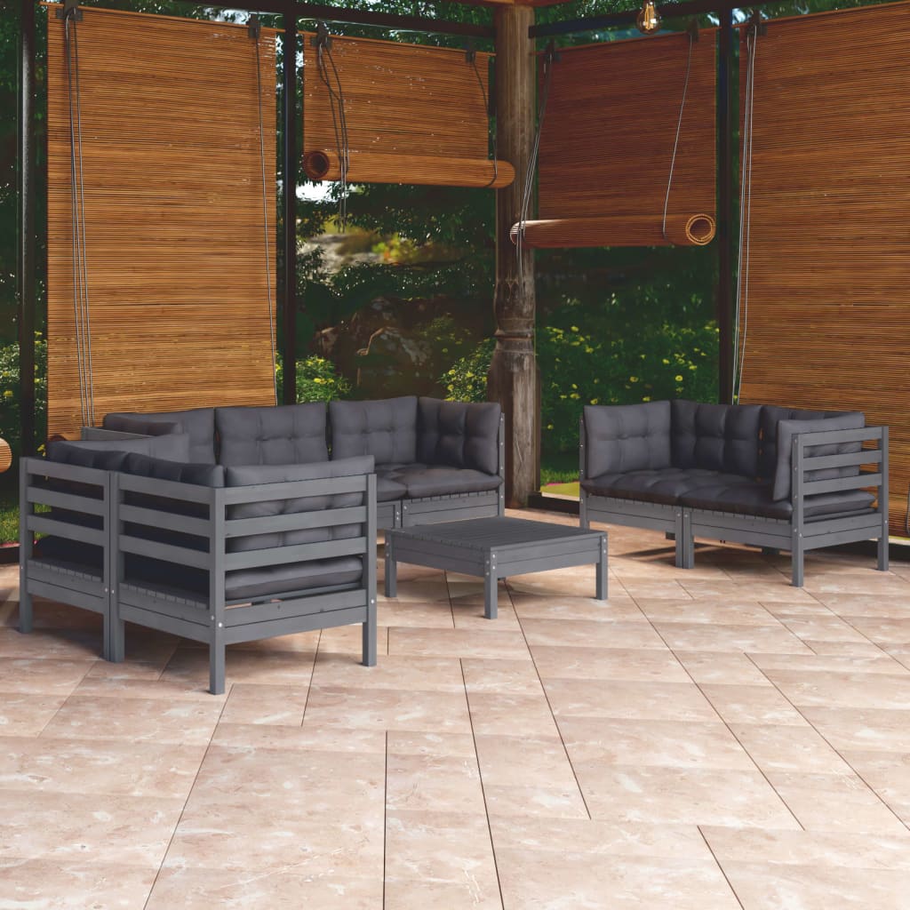 vidaXL 8-Piece Lounge Set with Grey Cushions Pine Wood