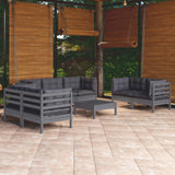 vidaXL 8-Piece Lounge Set with Grey Cushions Pine Wood