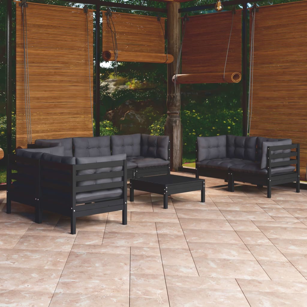 vidaXL 8-Piece Lounge Set with Grey Cushions Pine Wood