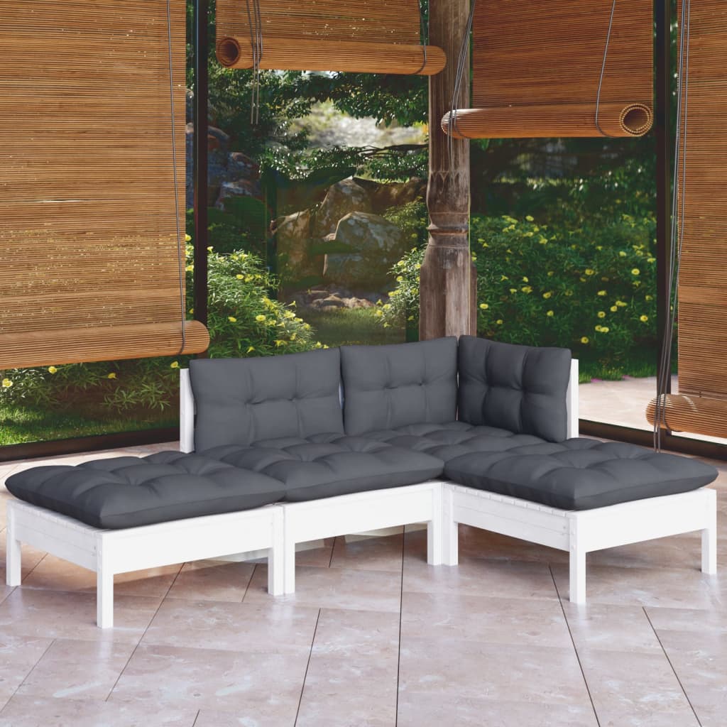 vidaXL 4-delige Loungeset met grijze kussens massief grenenhout