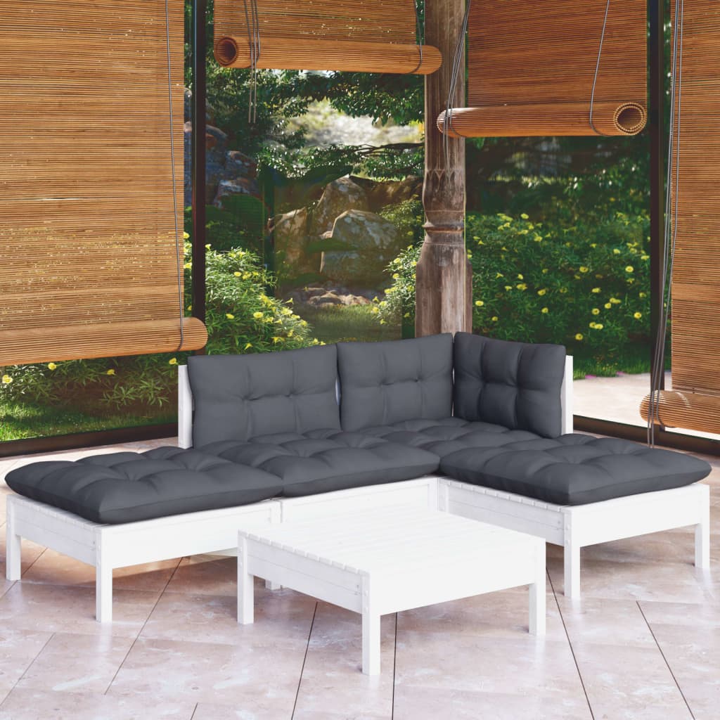 vidaXL 5-delige Loungeset met grijze kussens grenenhout