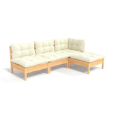 vidaXL 4-delige Loungeset met grijze kussens grenenhout