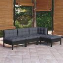 vidaXL 4-delige Loungeset met grijze kussens grenenhout