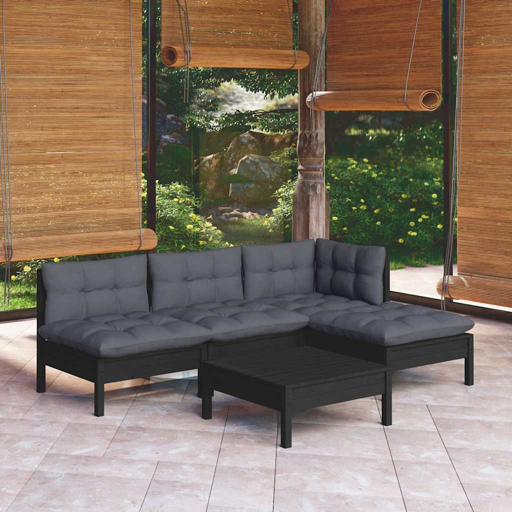 vidaXL 5-delige Loungeset met grijze kussens grenenhout