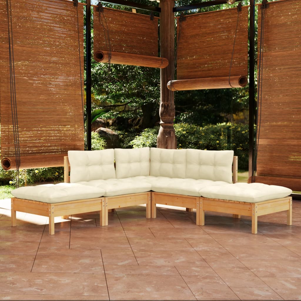 vidaXL 5-delige Loungeset met grijze kussens grenenhout