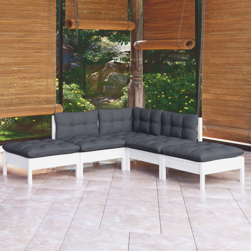 vidaXL 5-delige Loungeset met grijze kussens grenenhout