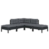 vidaXL 5-delige Loungeset met grijze kussens grenenhout