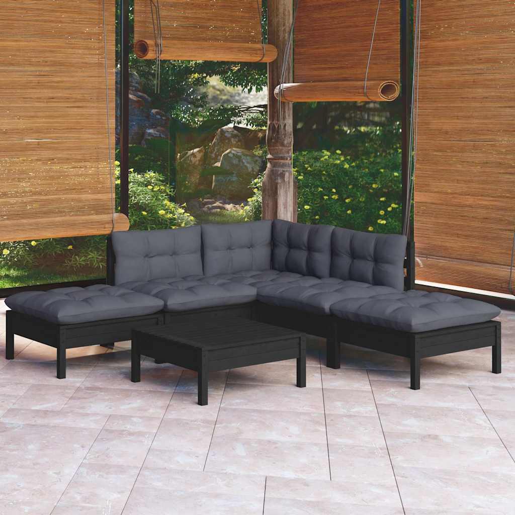 vidaXL 6-delige Loungeset met grijze kussens grenenhout
