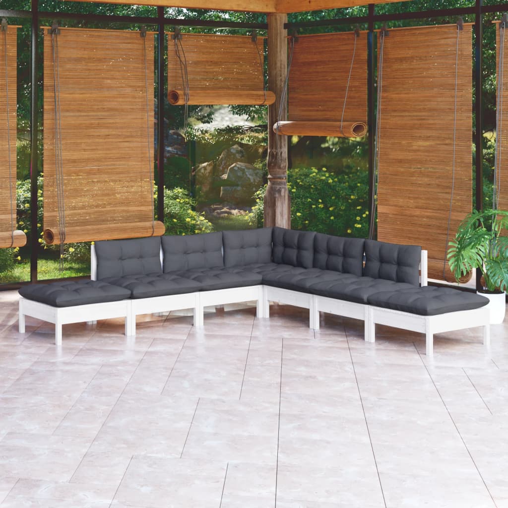 vidaXL 7-delige Loungeset met grijze kussens grenenhout