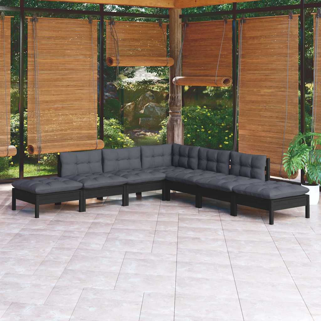 vidaXL 7-delige Loungeset met grijze kussens grenenhout