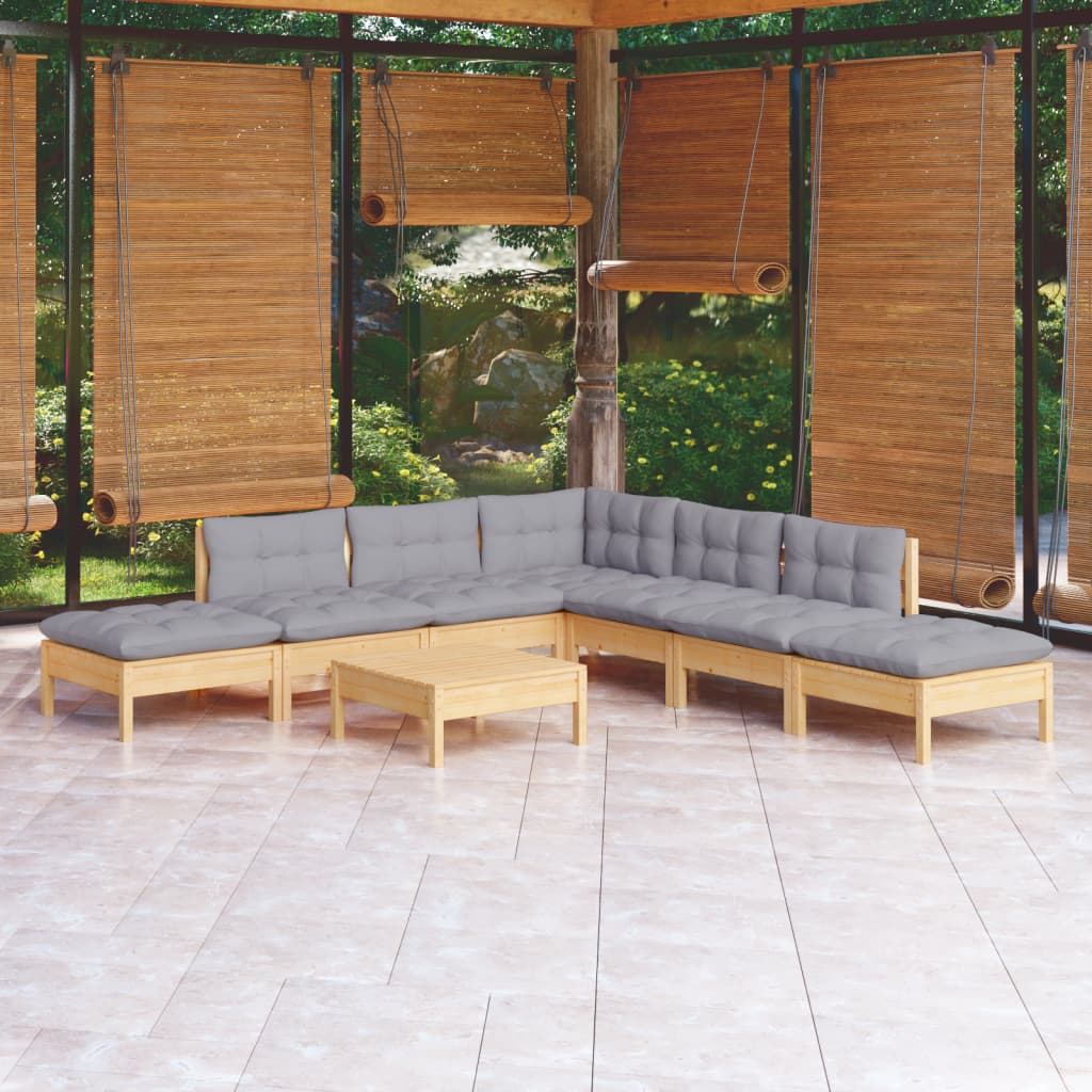 vidaXL 8-delige Loungeset met grijze kussens grenenhout