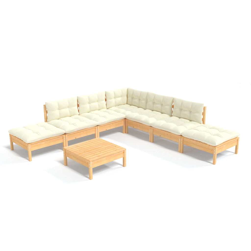vidaXL 8-delige Loungeset met grijze kussens grenenhout