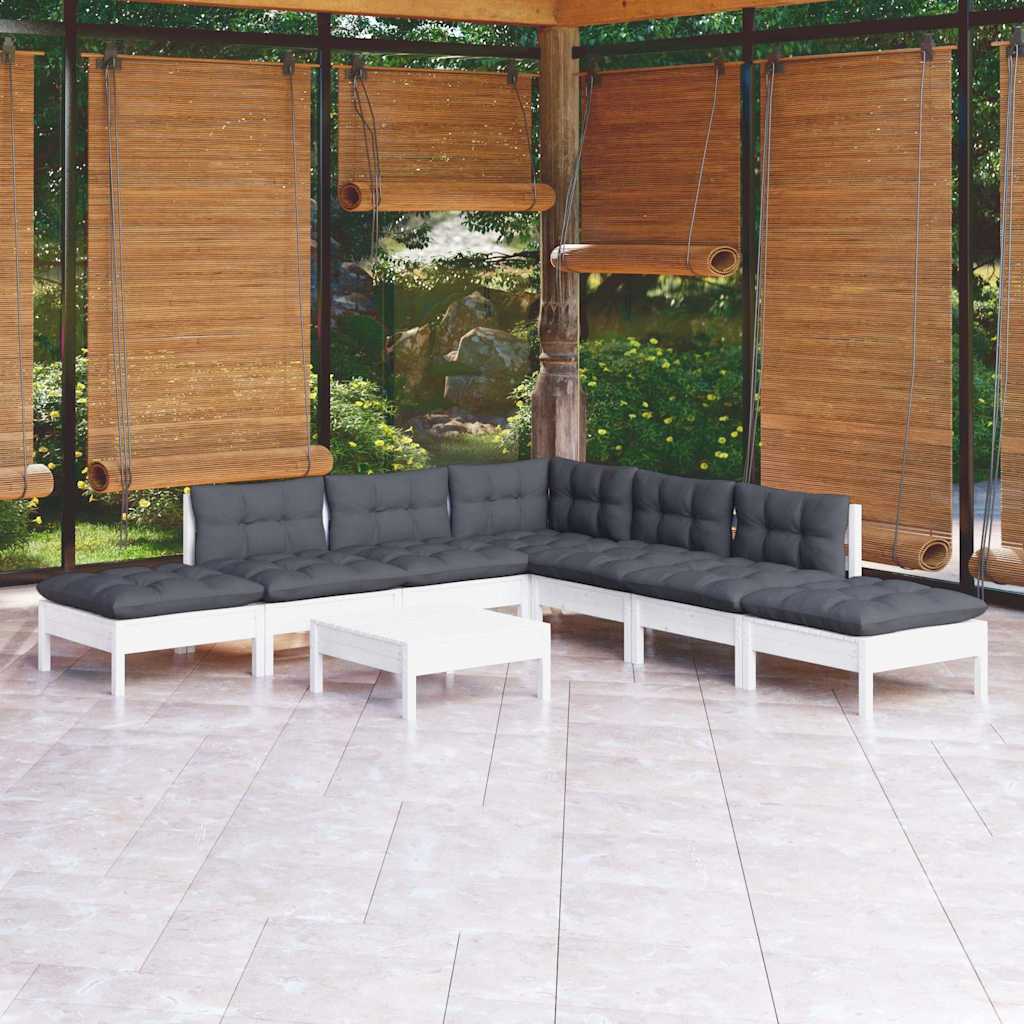 vidaXL 8-delige Loungeset met grijze kussens grenenhout