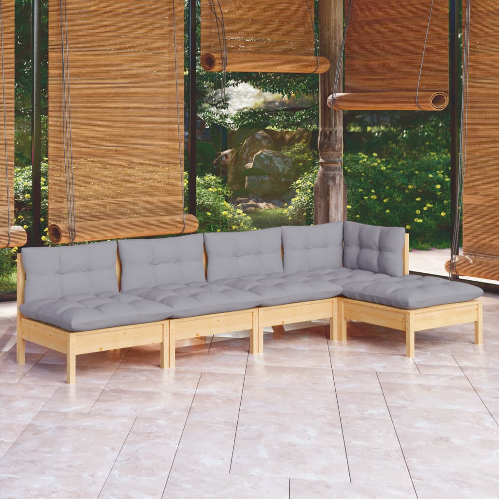 vidaXL 5-delige Loungeset met grijze kussens grenenhout