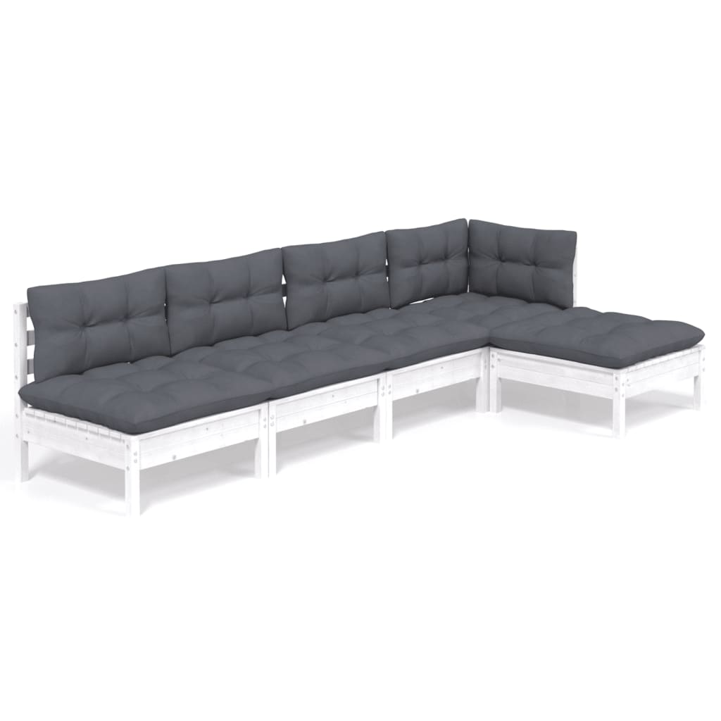 vidaXL 5-delige Loungeset met grijze kussens grenenhout