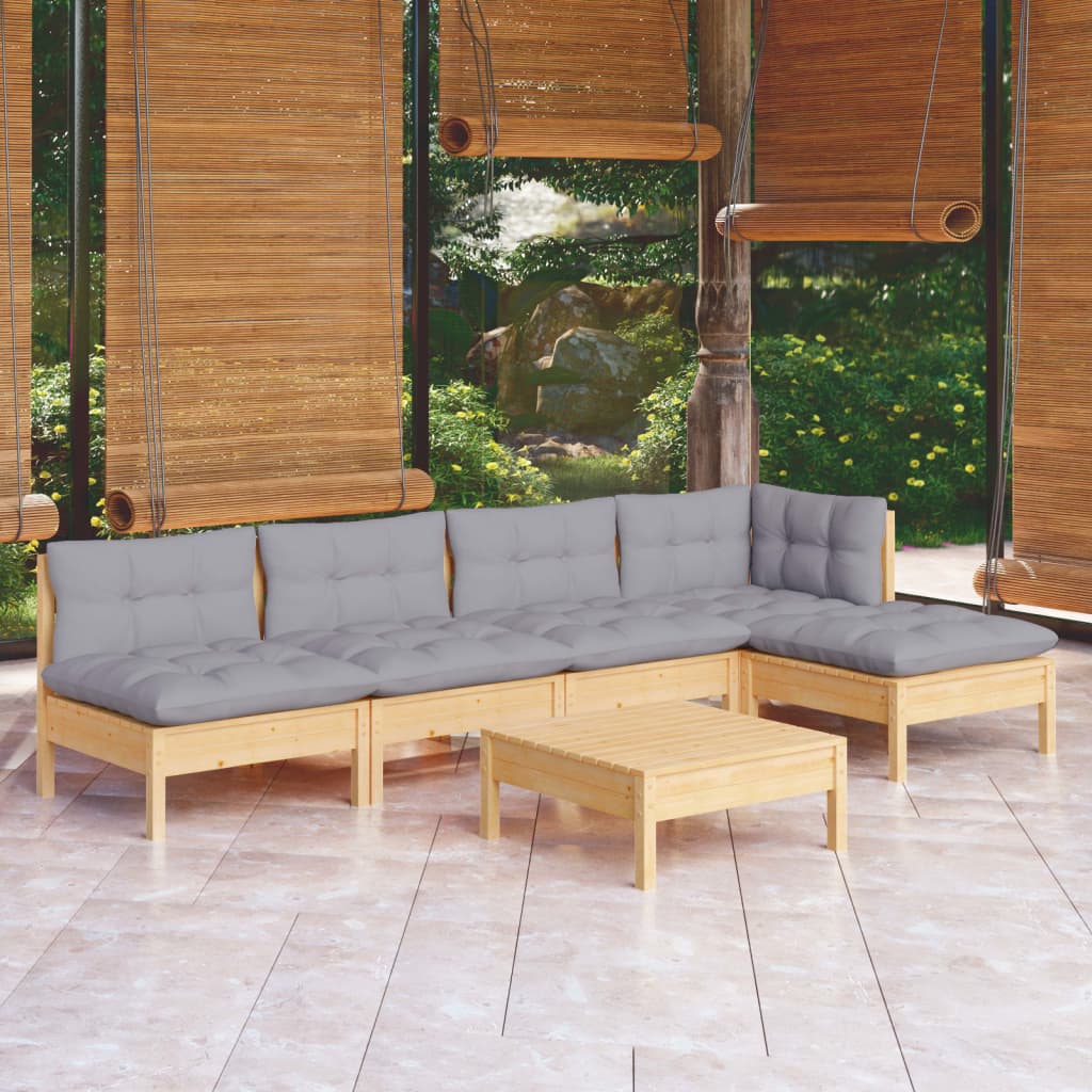 vidaXL 6-delige Loungeset met grijze kussens grenenhout
