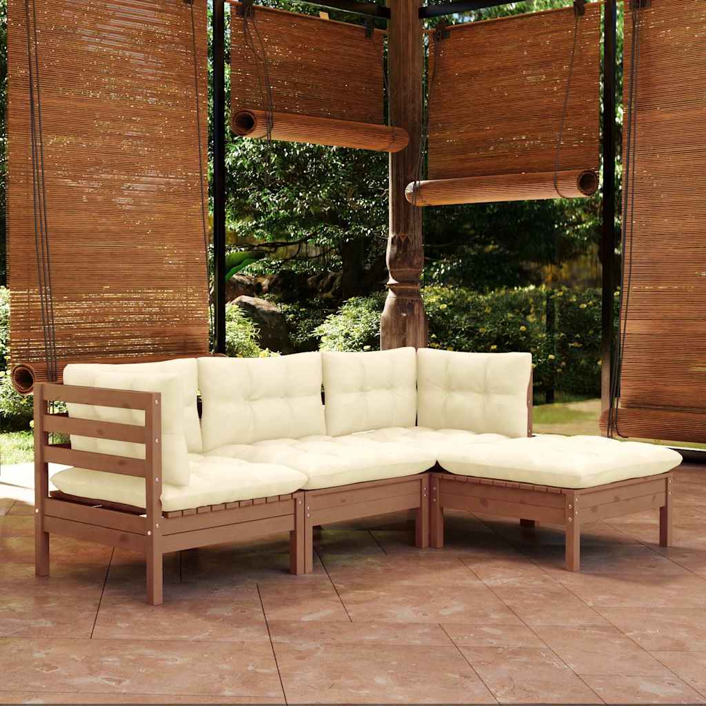 vidaXL 4-delige Loungeset met grijze kussens grenenhout
