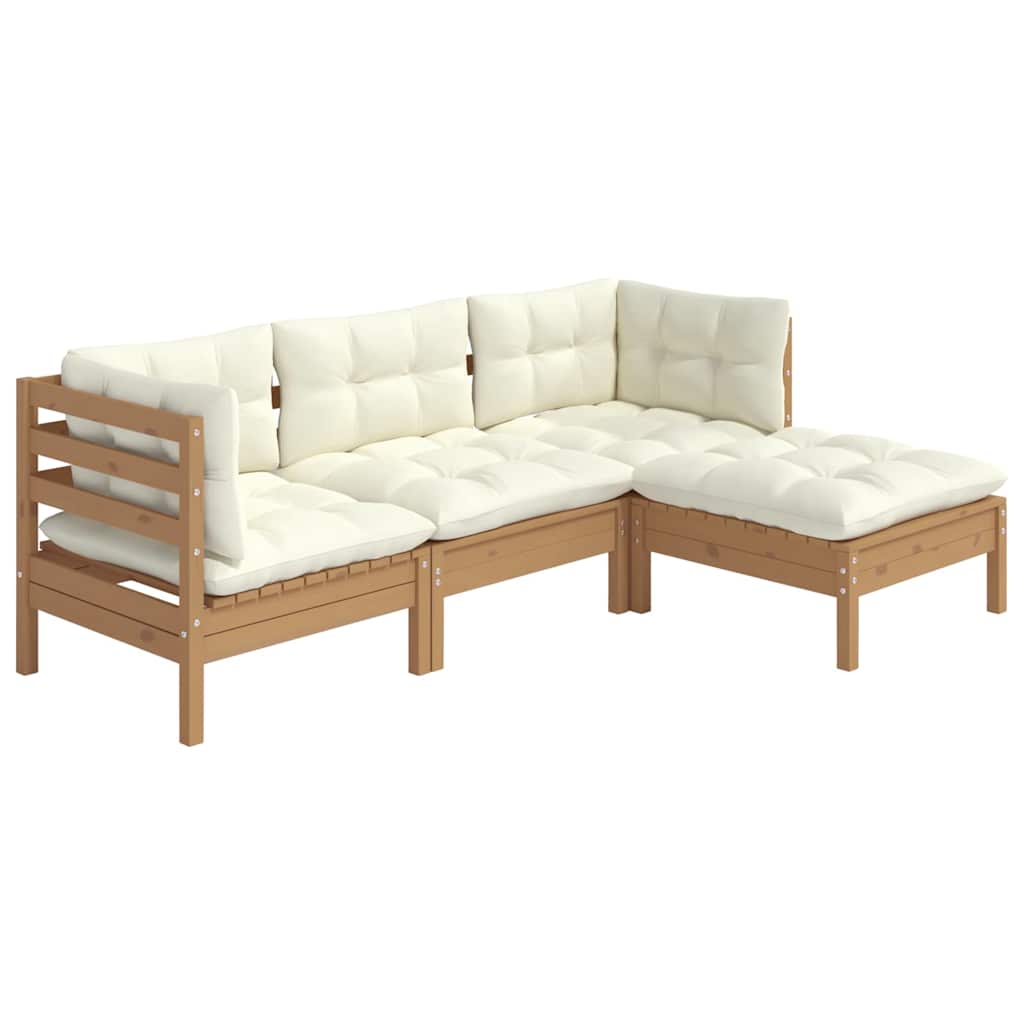 vidaXL 4-delige Loungeset met grijze kussens grenenhout