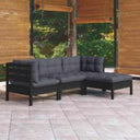 vidaXL 4-delige Loungeset met grijze kussens grenenhout