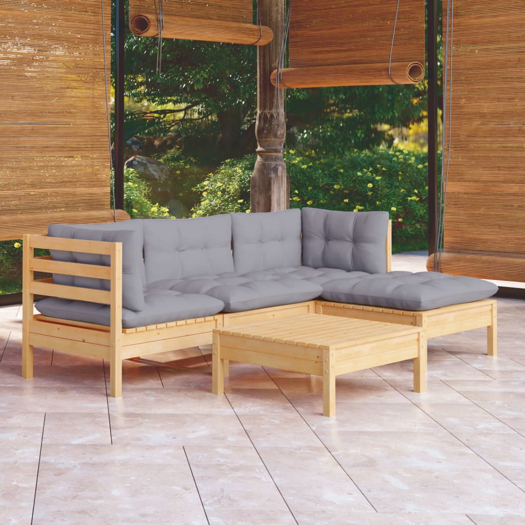 vidaXL 5-delige Loungeset met grijze kussens grenenhout