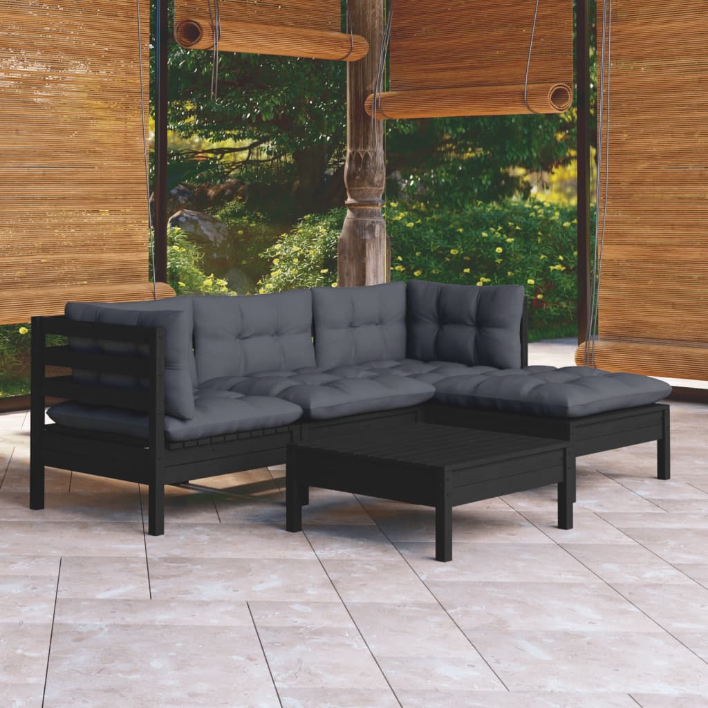 vidaXL 5-delige Loungeset met grijze kussens grenenhout