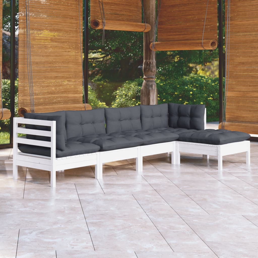 vidaXL 5-delige Loungeset met grijze kussens grenenhout