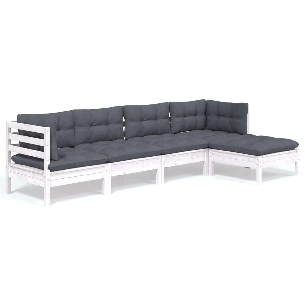 vidaXL 5-delige Loungeset met grijze kussens grenenhout