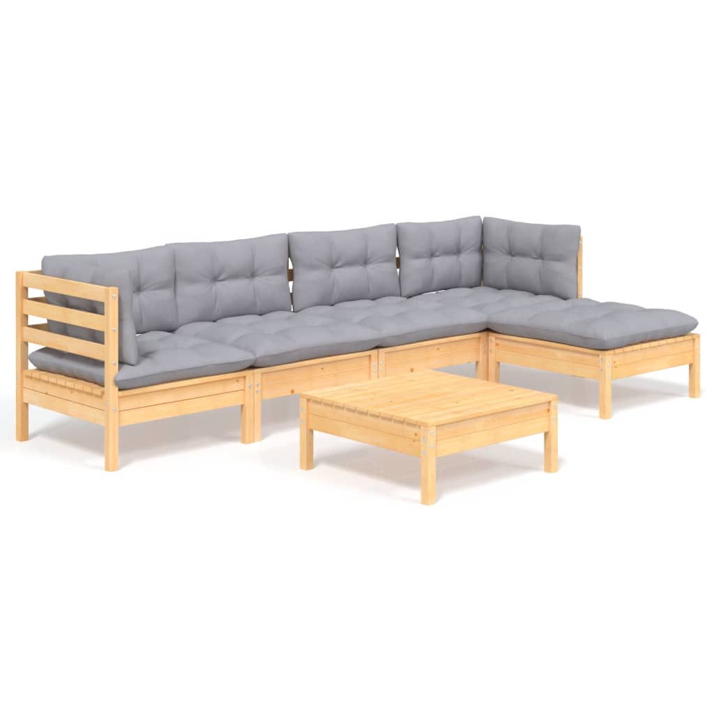 vidaXL 6-delige Loungeset met grijze kussens grenenhout