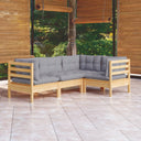 vidaXL 4-delige Loungeset met grijze kussens grenenhout