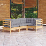vidaXL 4-delige Loungeset met grijze kussens grenenhout