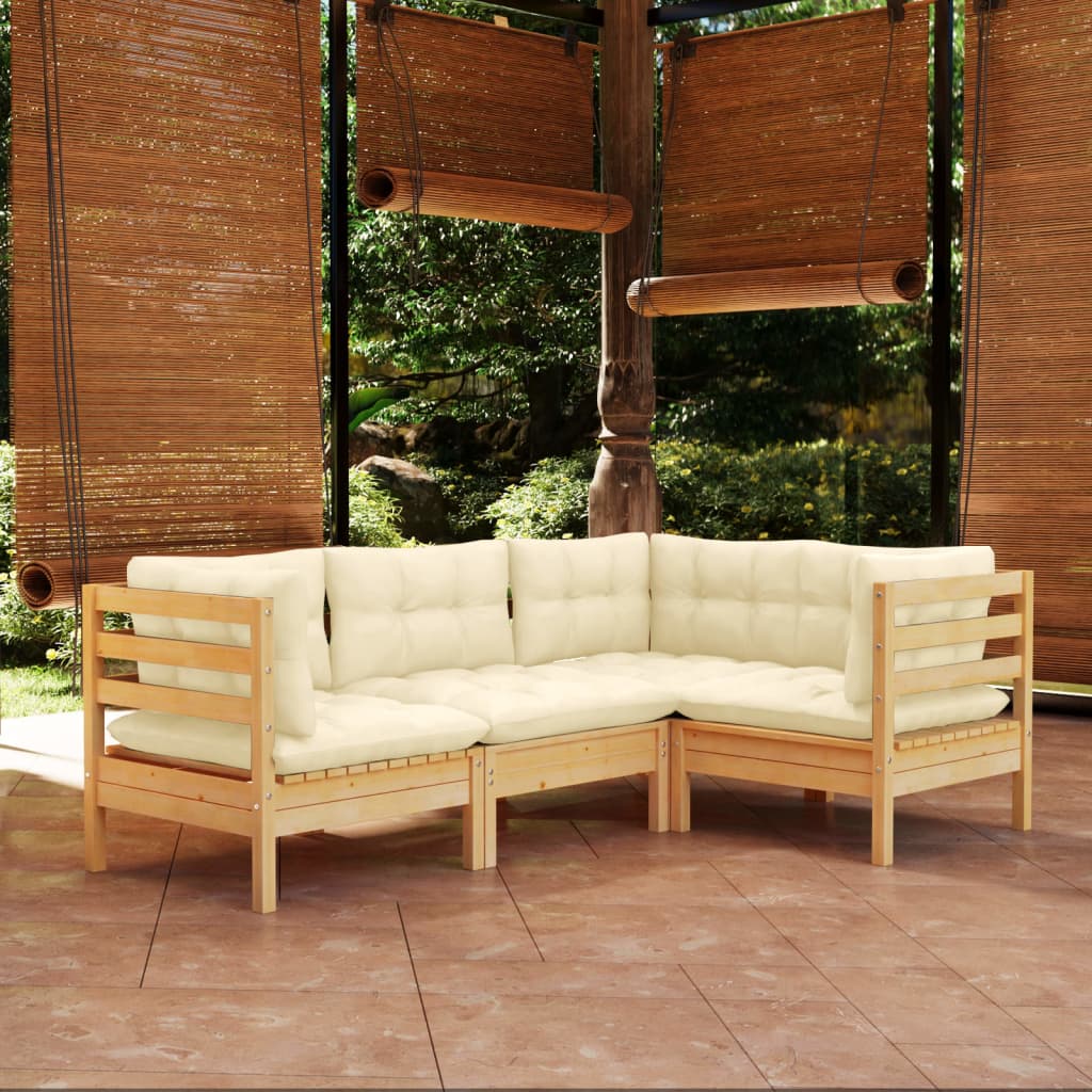 vidaXL 4-delige Loungeset met grijze kussens grenenhout