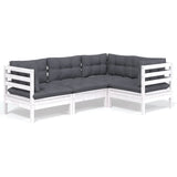 vidaXL 4-delige Loungeset met grijze kussens grenenhout