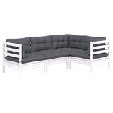 vidaXL 4-delige Loungeset met grijze kussens grenenhout