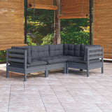 vidaXL 4-delige Loungeset met grijze kussens grenenhout