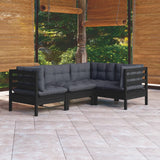 vidaXL 4-delige Loungeset met grijze kussens grenenhout