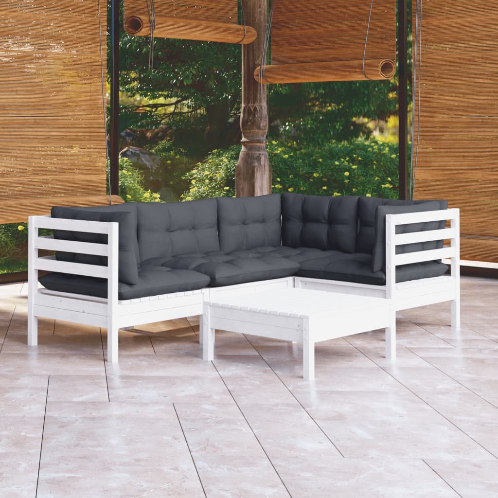 vidaXL 5-delige Loungeset met grijze kussens grenenhout