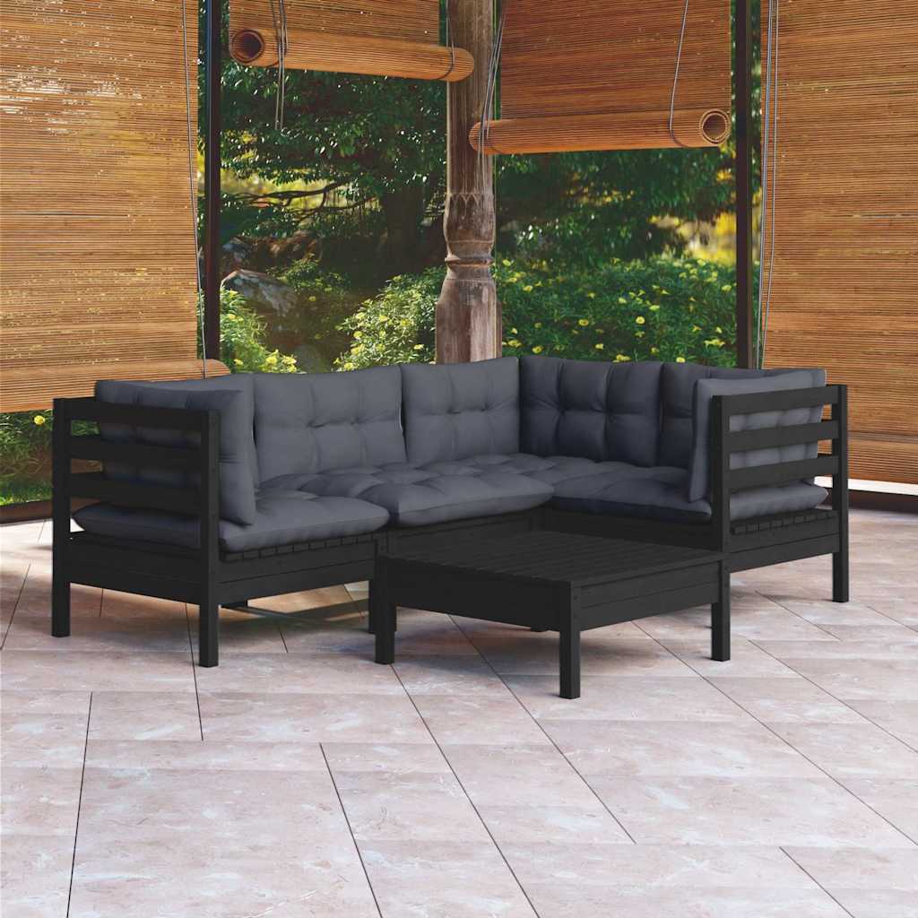 vidaXL 5-delige Loungeset met grijze kussens grenenhout