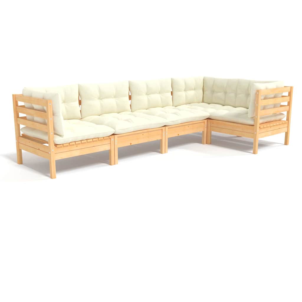 vidaXL 5-delige Loungeset met grijze kussens grenenhout
