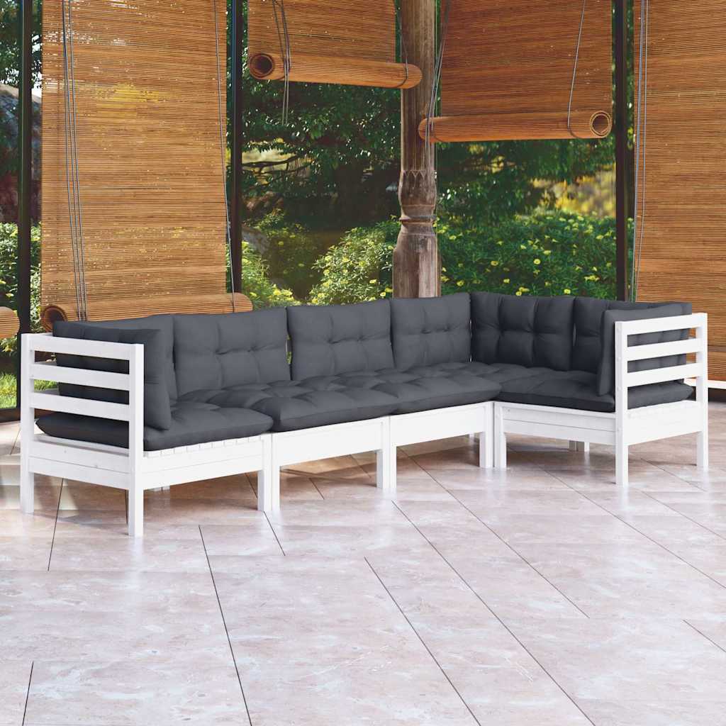 vidaXL 5-delige Loungeset met grijze kussens grenenhout