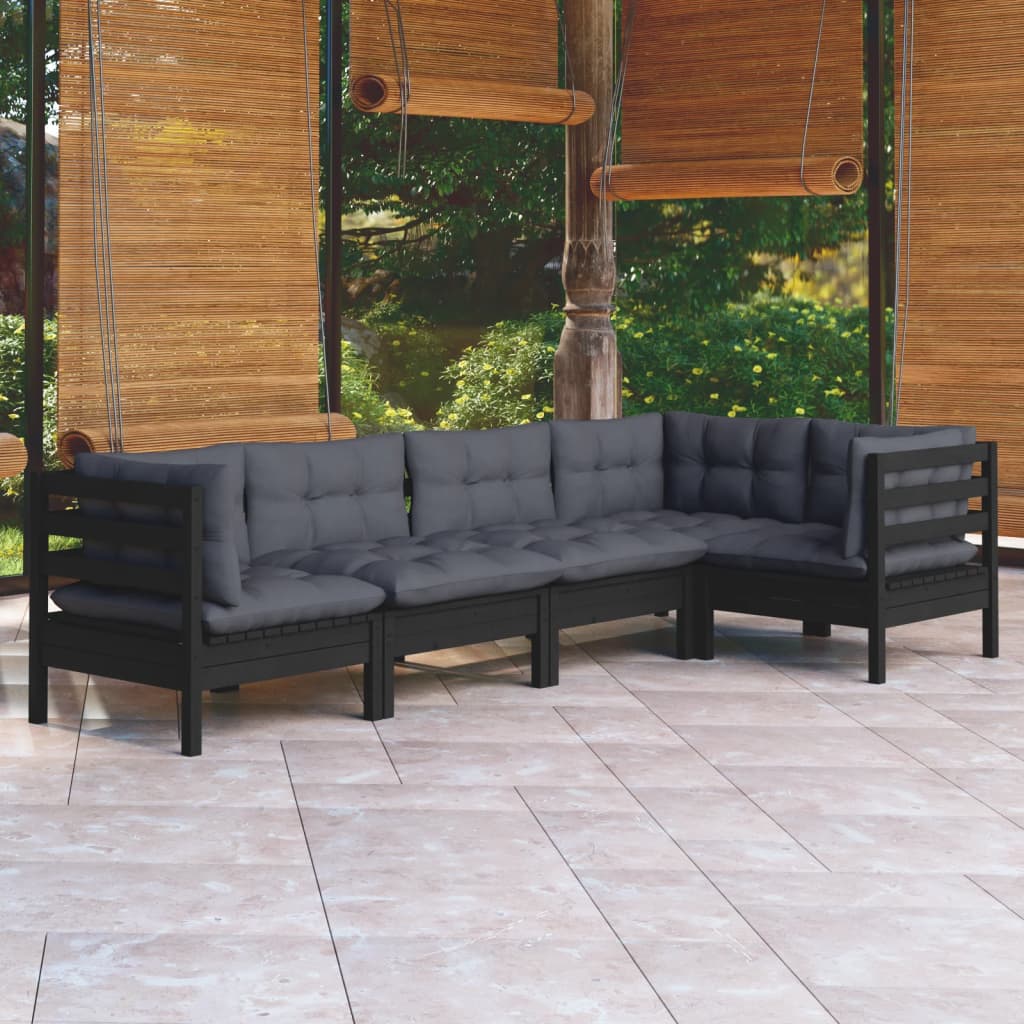 vidaXL 5-delige Loungeset met grijze kussens grenenhout