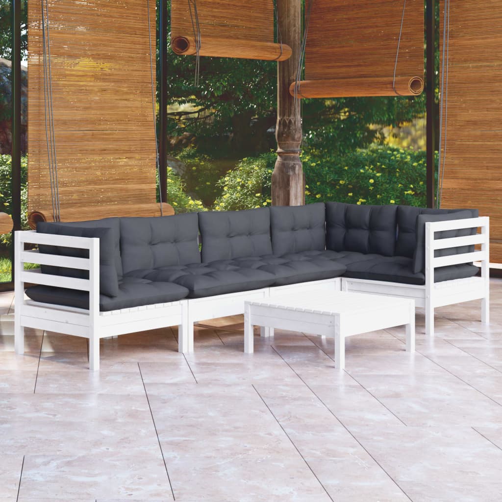 vidaXL 6-delige Loungeset met grijze kussens grenenhout