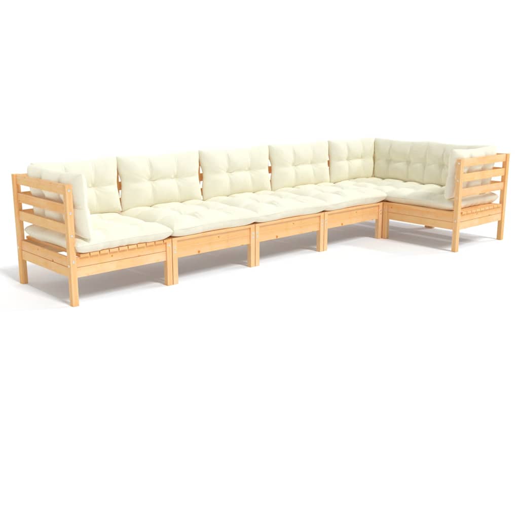 vidaXL 6-delige Loungeset met grijze kussens grenenhout