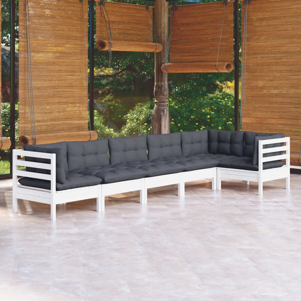 vidaXL 6-delige Loungeset met grijze kussens grenenhout