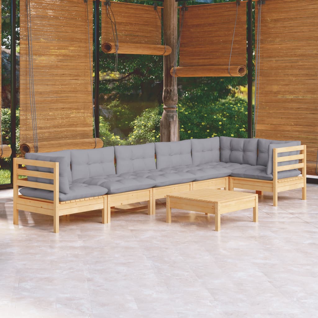 vidaXL 7-delige Loungeset met grijze kussens grenenhout