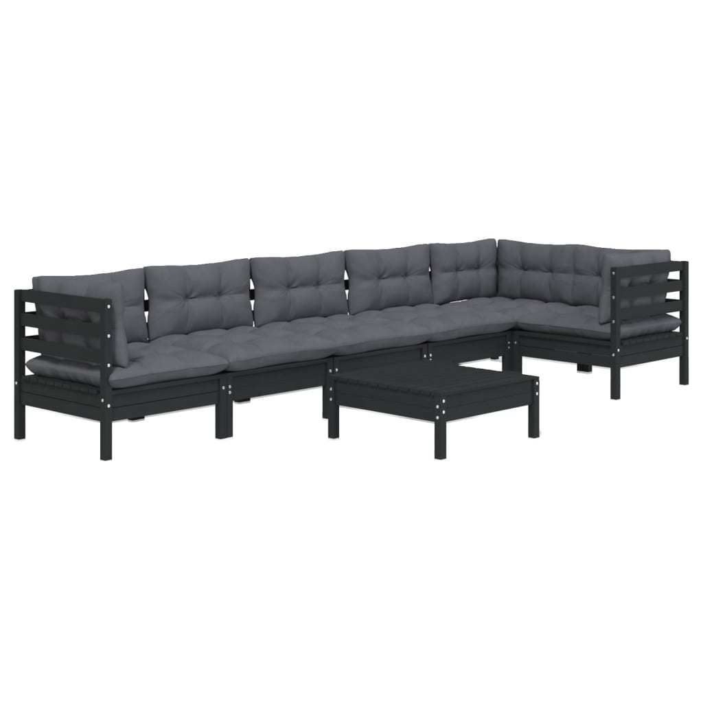 vidaXL 7-delige Loungeset met grijze kussens grenenhout
