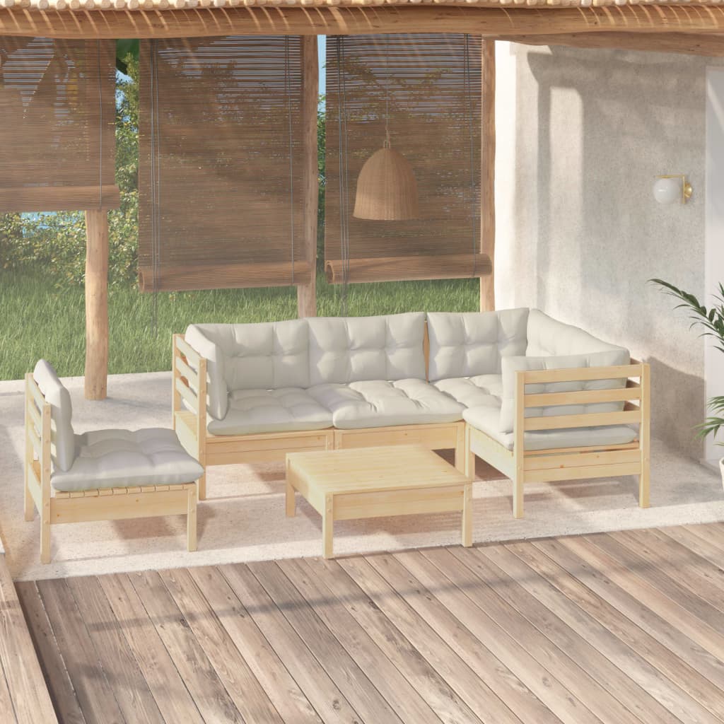 vidaXL 6-delige Loungeset met grijze kussens grenenhout
