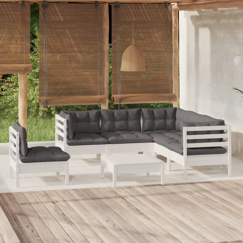 vidaXL 6-delige Loungeset met grijze kussens grenenhout