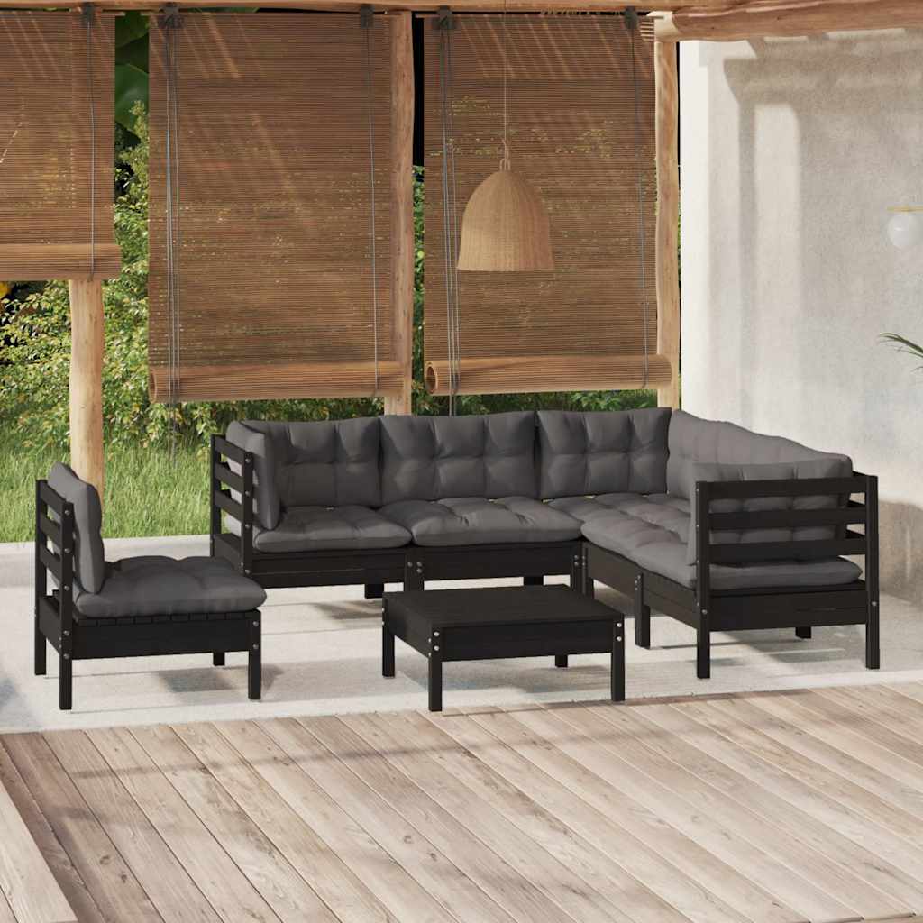 vidaXL 6-delige Loungeset met grijze kussens grenenhout