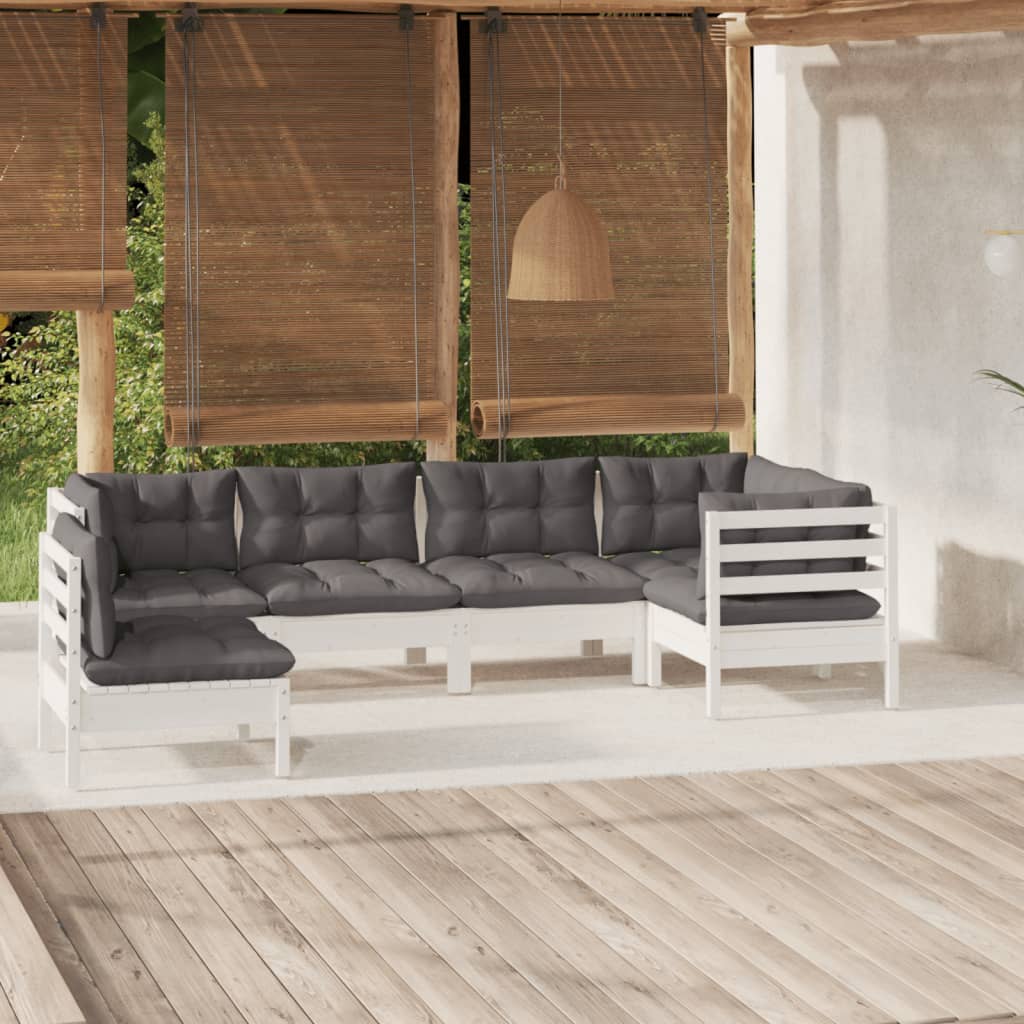 vidaXL 6-delige Loungeset met grijze kussens grenenhout