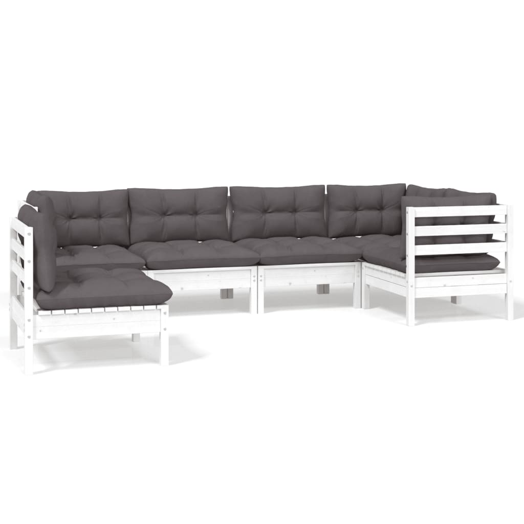 vidaXL 6-delige Loungeset met grijze kussens grenenhout